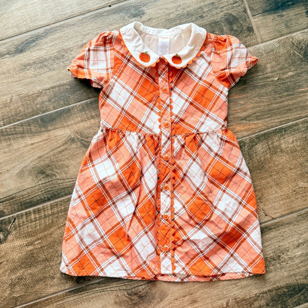 Gymboree Girls Plaid Pumpkin Embroidery Ric-Rac Trim Dress,Orange,6